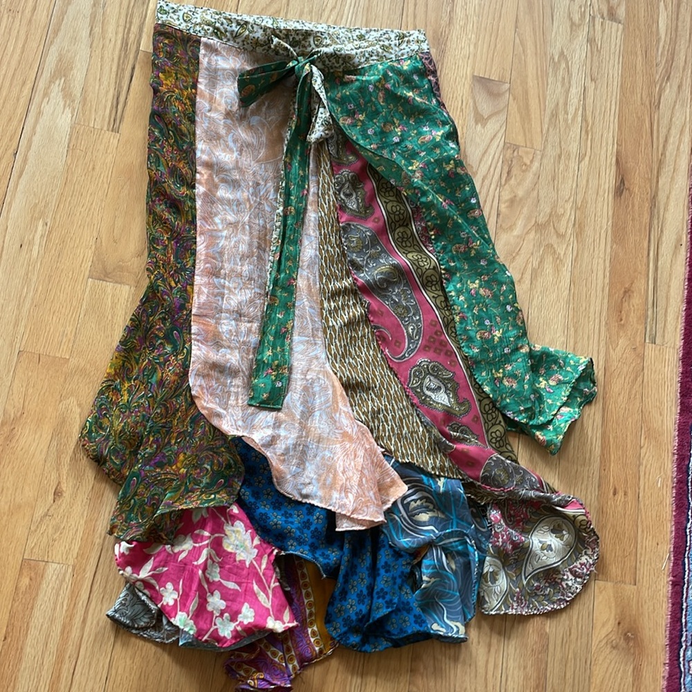 Bohemian Patchwork Maxi Wrap Skirt - Green Mix